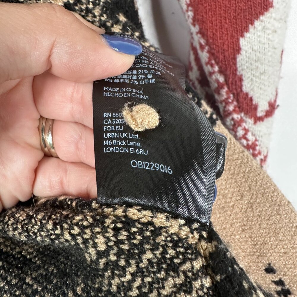 Anthropologie Lola Cocoon Cardigan Open Front Patchwork Tan Red XS/S #A1045 - Picture 15 of 16